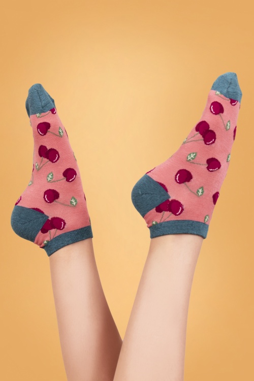 Powder - 60s Cherries Trainer Socks in Candy Pink 2