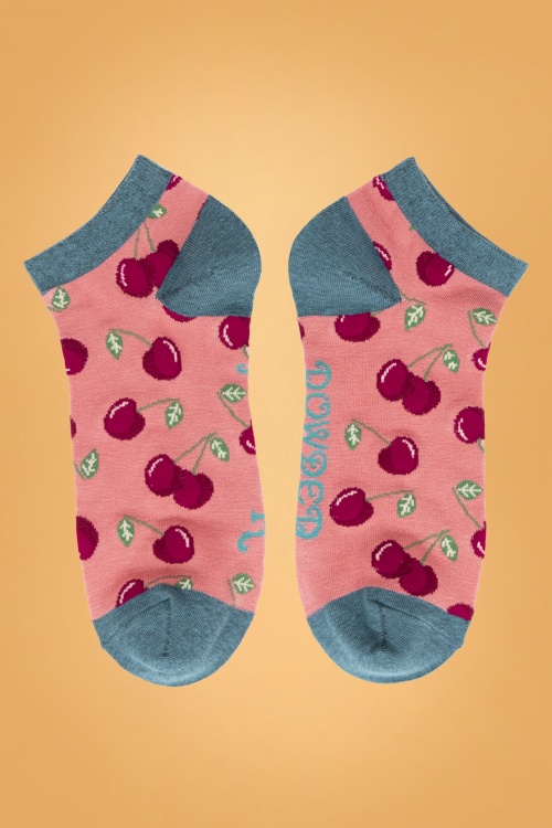 Powder - 60s Cherries Trainer Socks in Candy Pink