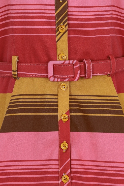 Collectif Clothing - Caterina Sunset Stripes swingjurk in mosterd en roze 4