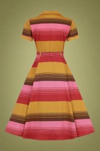 Collectif Clothing - Caterina Sunset Stripes Swing Dress Années 50 en Moutarde et Rose 5