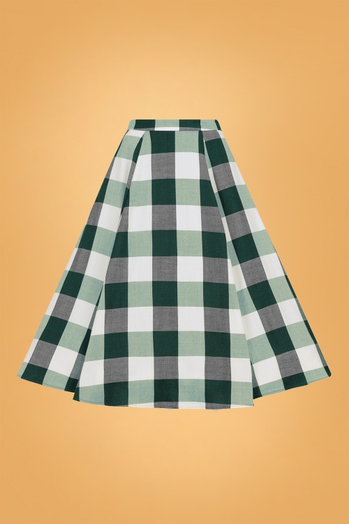 Collectif Clothing - Matilde Check Swing Skirt Années 50 en Vert d'Herbe 2