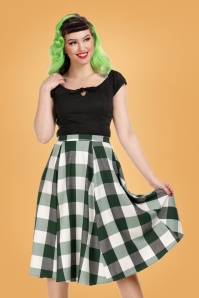 Collectif Clothing - Matilde Check Swing Skirt Années 50 en Vert d'Herbe