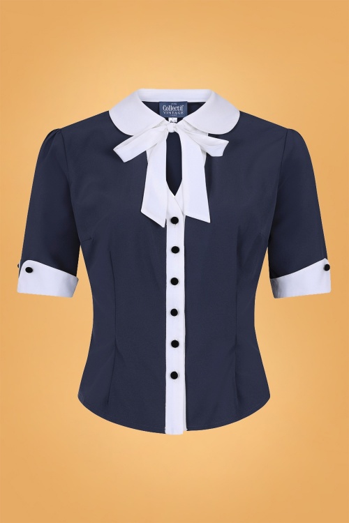 Collectif Clothing - 50s Eleanor Blouse in Navy 2