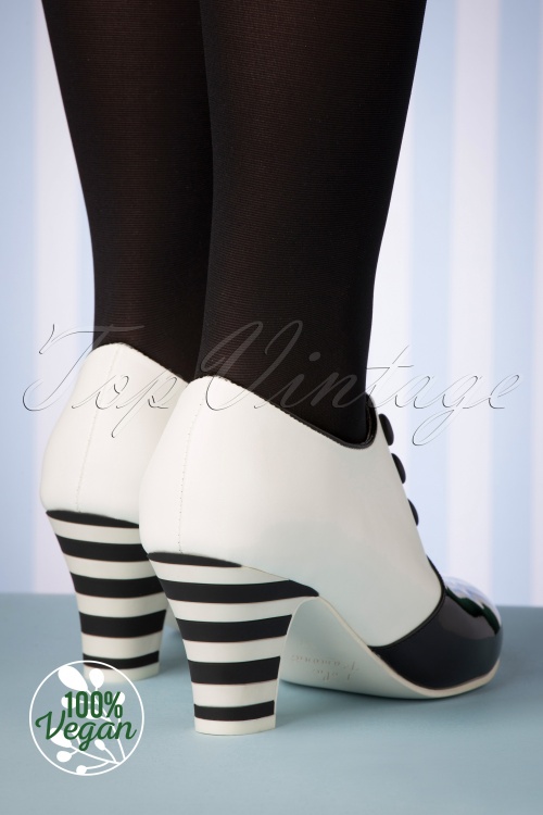 Lola Ramona - 50s Elsie Swing Vegan Shoe Booties in Black and White 4