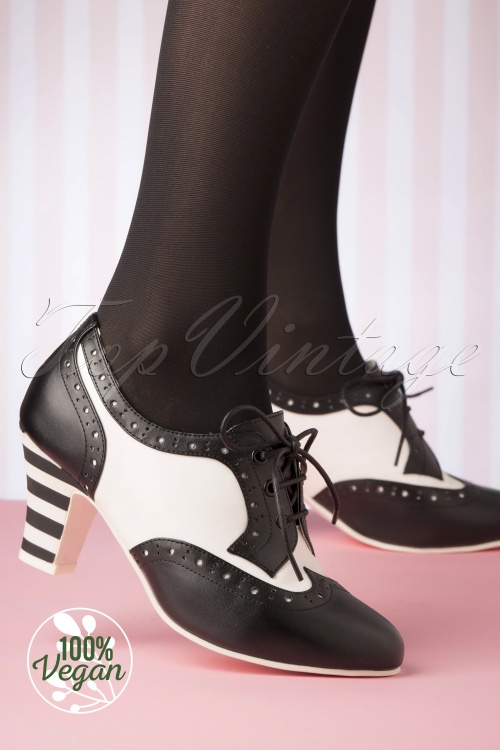 Lola Ramona - 50s Ava Vegan Bonbon Shoe Booties in Black and White 2