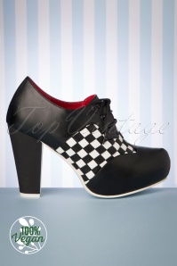 Lola Ramona - 50s Angie Vegan Checkered High Heeled Shoe Booties in Black  3
