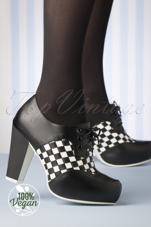 Lola Ramona - Angie Vegan Checkered High Heeled Shoe Booties Années 50 en Noir