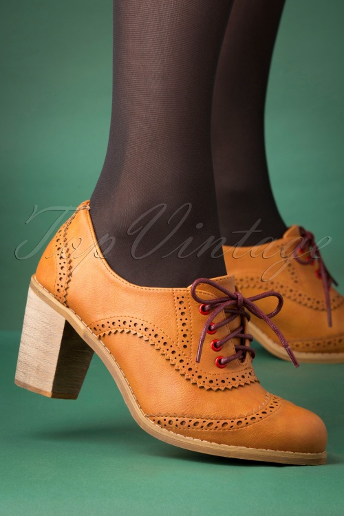 Banned Retro - 70s Betty Does Country Lace Up Shoe Booties in Tan 2