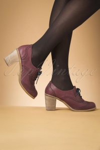 Banned Retro - 70s Betty Does Country Lace Up Shoe Booties in Burgundy 2