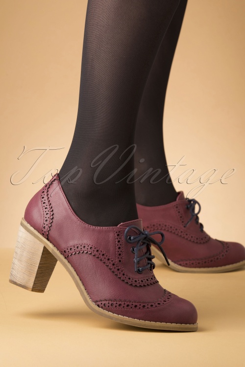 Banned Retro - 70s Betty Does Country Lace Up Shoe Booties in Burgundy