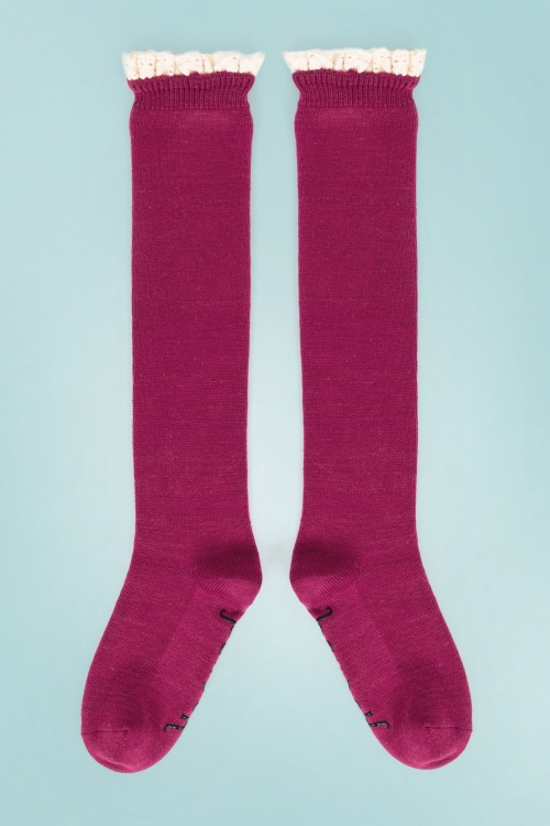 Powder - Lace Tops Knee Socks Années 60 en Framboise 2