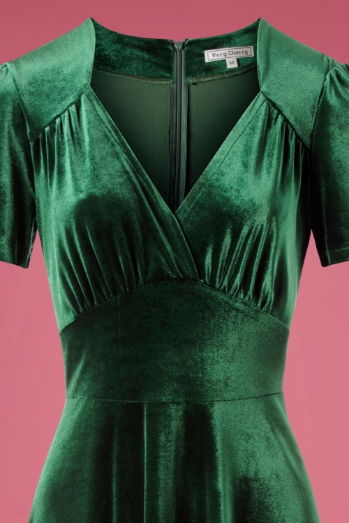 Very Cherry - Hollywood Circle-jurk van smaragdgroen fluweel 3