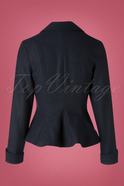 Unique Vintage - Micheline Pitt X Unique Vintage Rachael Suit Jacket Années 50 en Tweed Bleu Marine 2