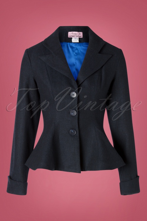 Unique Vintage - Micheline Pitt X Einzigartige Vintage Rachael Anzugjacke in Navy Tweed