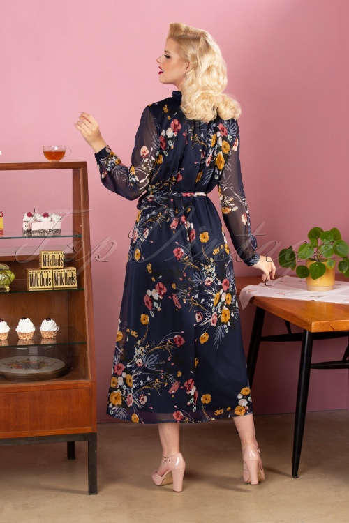 Md'M - 70s Meredith Floral Maxi Dress in Navy 2