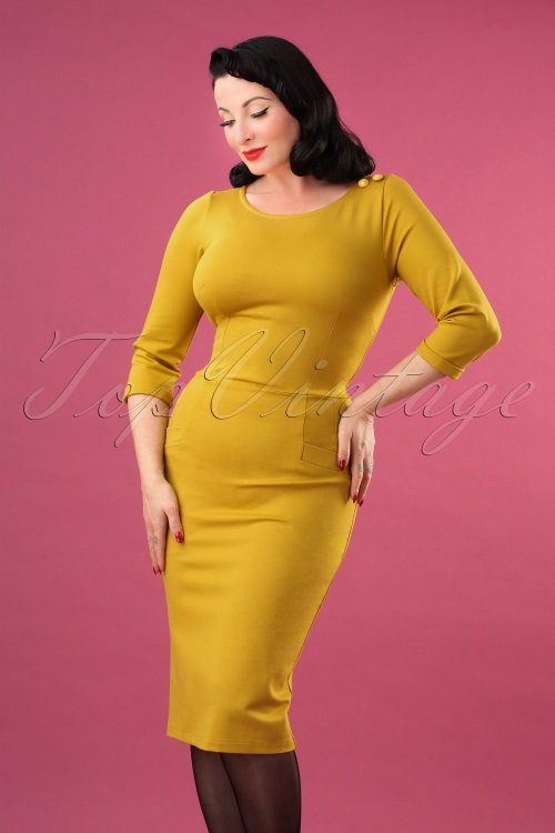 Very Cherry - 60s Spy Wiggle Dress in Mustard