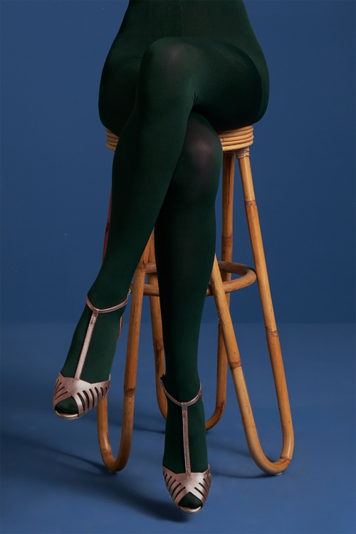 King Louie - Solid Tights Années 60 en Vert Sapin