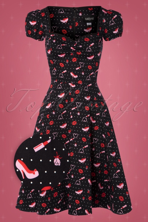 Collectif ♥ Topvintage - Mimi Shoes Love Doll-jurk in zwart 3