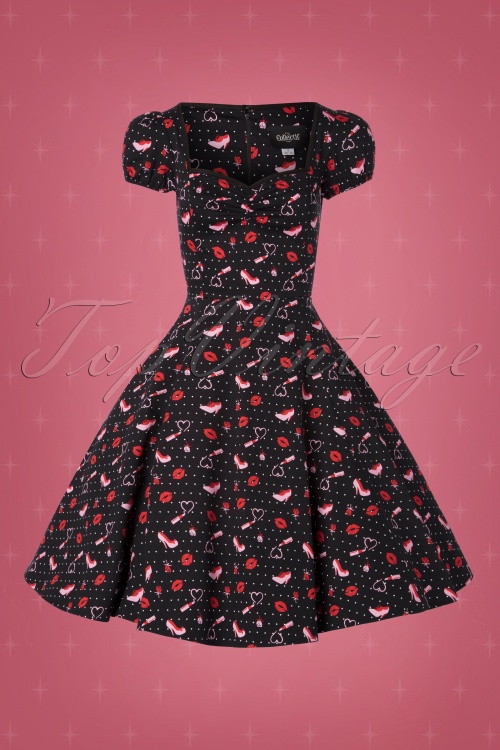 Collectif ♥ Topvintage - Mimi Shoes Love Doll-jurk in zwart 4