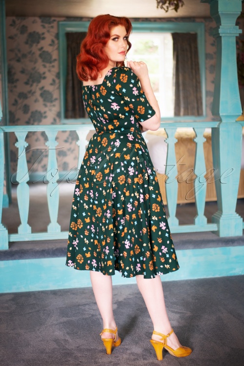Collectif ♥ Topvintage - 50s Dolores H/S Mushroom Doll Dress in Green 4