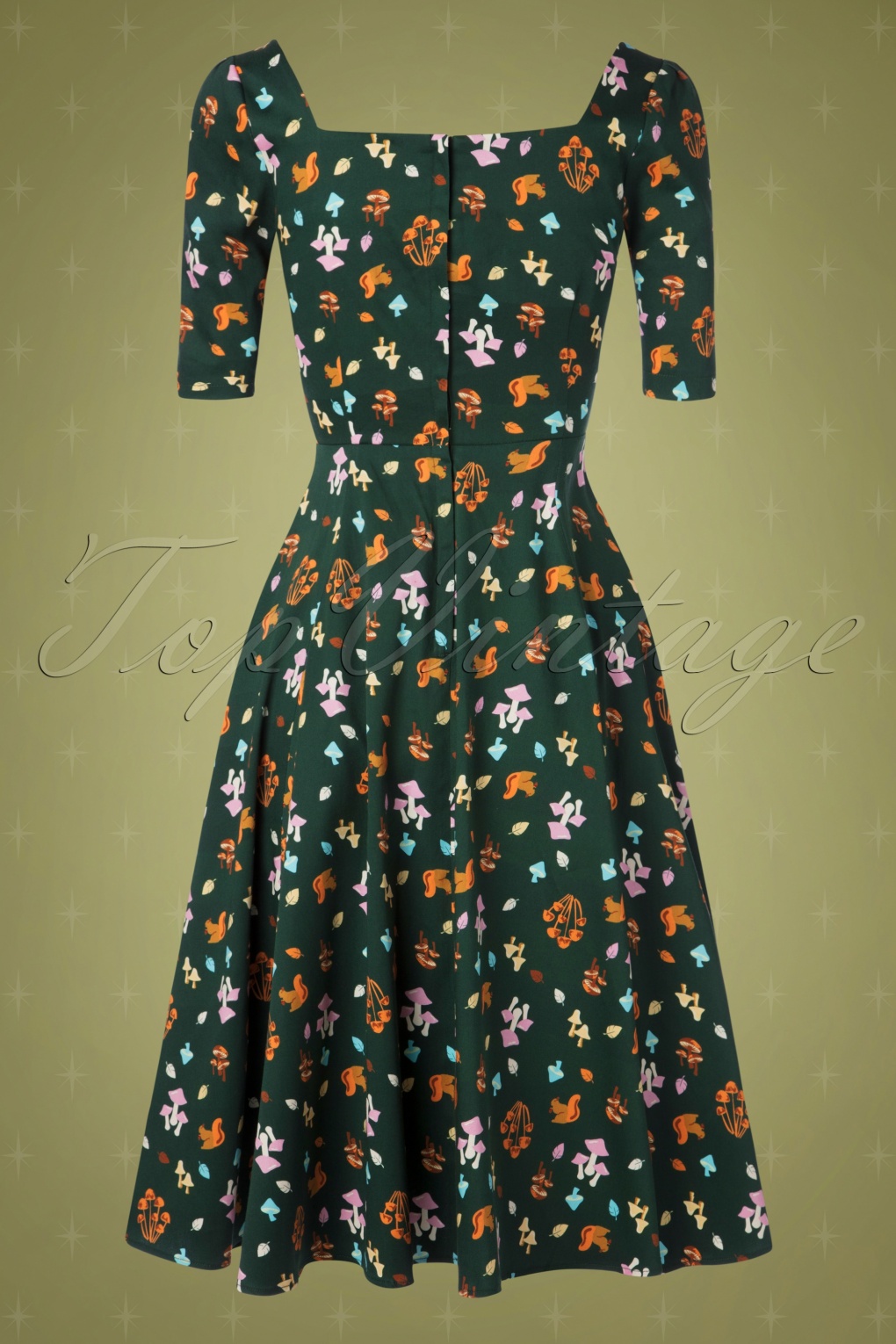 50s Dolores H S Mushroom Doll Dress In Green