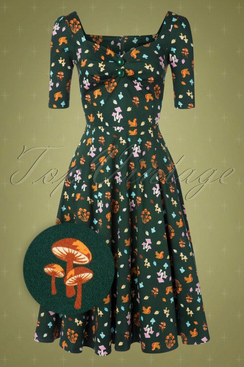 Collectif ♥ Topvintage - Dolores H/S Pilzpuppenkleid in Grün 5