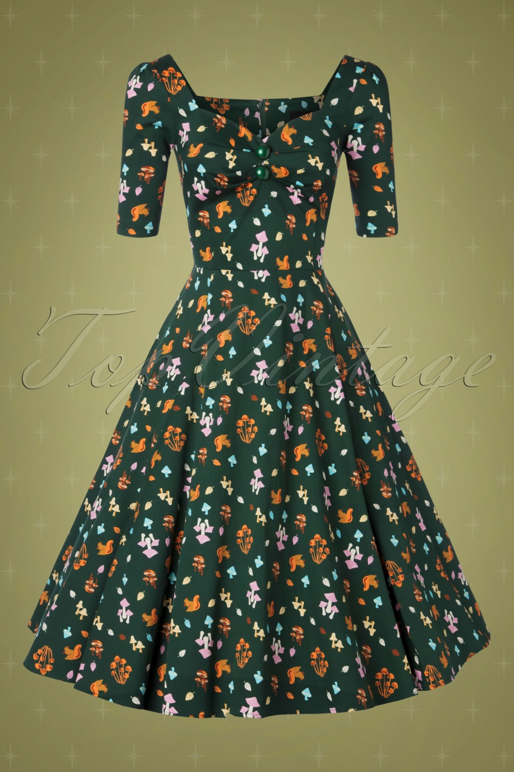 50s Dolores H/S Mushroom Doll Dress in Green