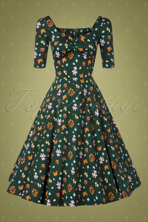 Collectif ♥ Topvintage - 50s Dolores H/S Mushroom Doll Dress in Green 6