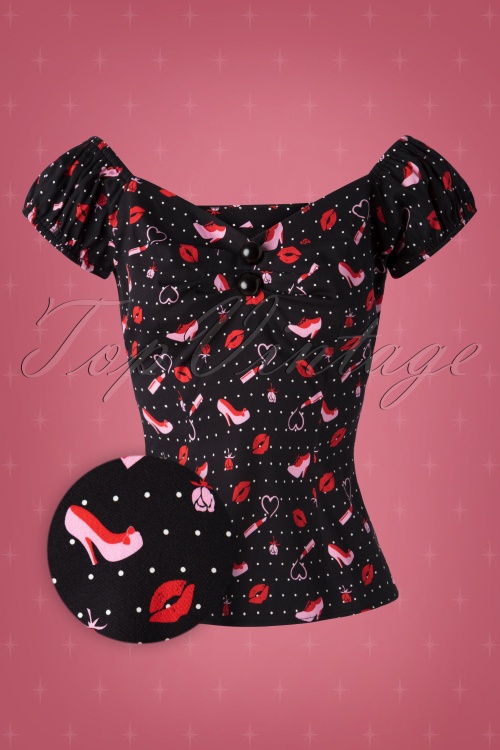 Collectif ♥ Topvintage - Dolores Shoes Love-top in zwart 2