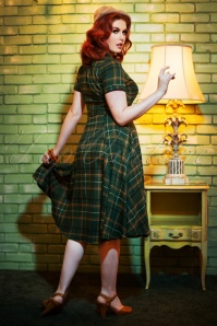 Collectif ♥ Topvintage - Caterina Fife Check Swing Dress Années 50 en Vert 2