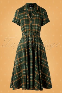 Collectif ♥ Topvintage - 50s Caterina Fife Check Swing Dress in Green 4