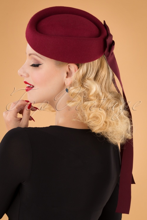 Banned Retro - 50s Olivia Ribbon Hat in Burgundy