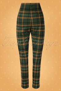 Collectif ♥ Topvintage - 50s Bonnie Fife Check Trousers in Green 6