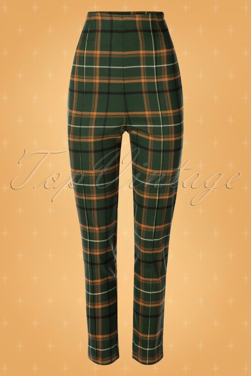 Collectif ♥ Topvintage - 50s Bonnie Fife Check Trousers in Green 5