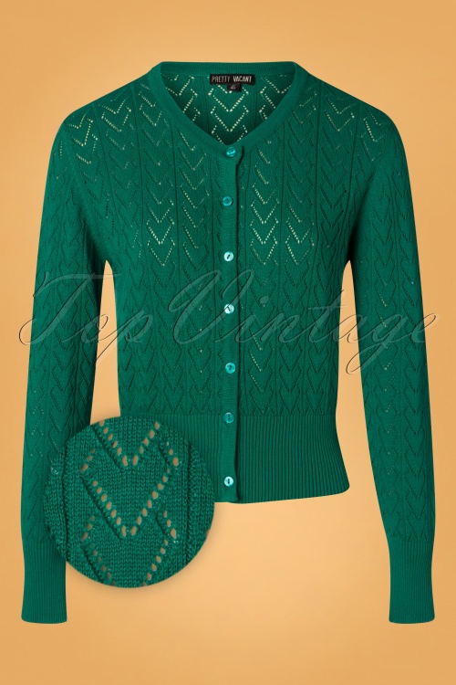 Pretty Vacant - Heart Crew Cardigan Années 60 en Vert Océan