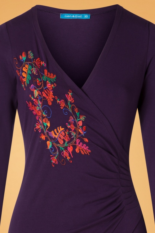 Lien & Giel - Buenos Aires Embroidery Dress Années 60 en Violet 3