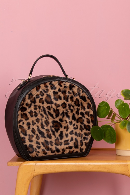 Collectif Clothing - 50s Susan Small Travel Bag in Black and Leopard