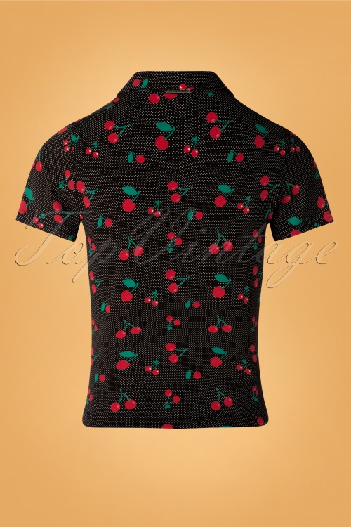 Pussy Deluxe - 50s Cherry Dots Short Blouse in Black 2