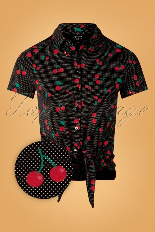 Pussy Deluxe - Cherry Dots Short Blouse Années 50 en Noir