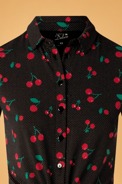 Pussy Deluxe - 50s Cherry Dots Short Blouse in Black 3