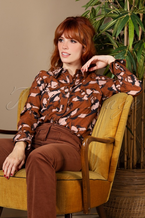 La Petite Francaise - 70s Hester Horses Blouse in Pink and Brown