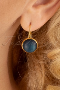 Urban Hippies - 60s Goldplated Dot Earrings in Glossy Petrol