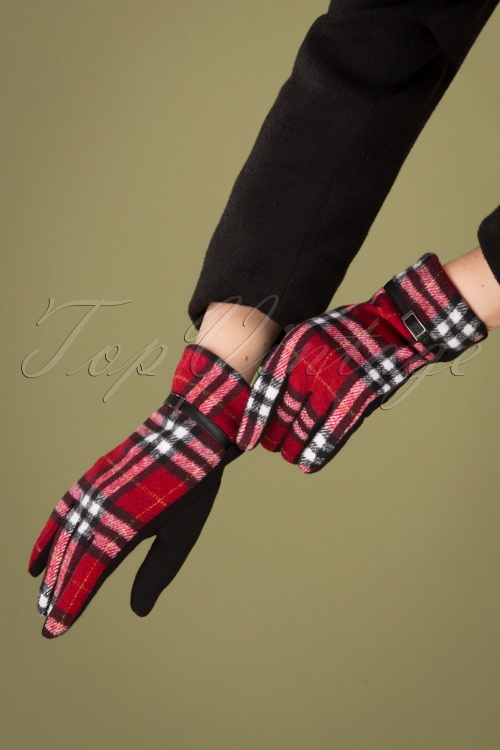 Darling Divine - Tartan Gloves Années 50 en Rouge et Noir