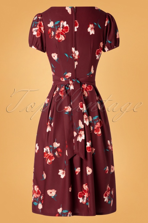 Timeless - Tilly Floral Swing Dress Années 50 en Bordeaux 6