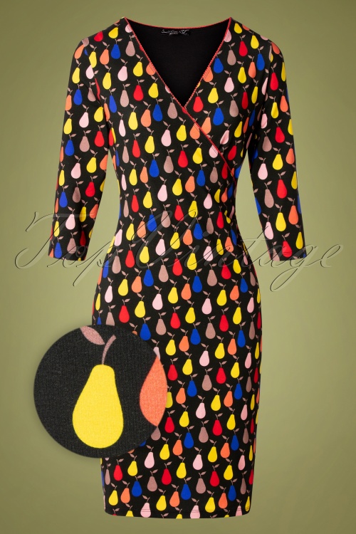 Smashed Lemon - 60s Doreen Pears Pencil Dress in Black 2