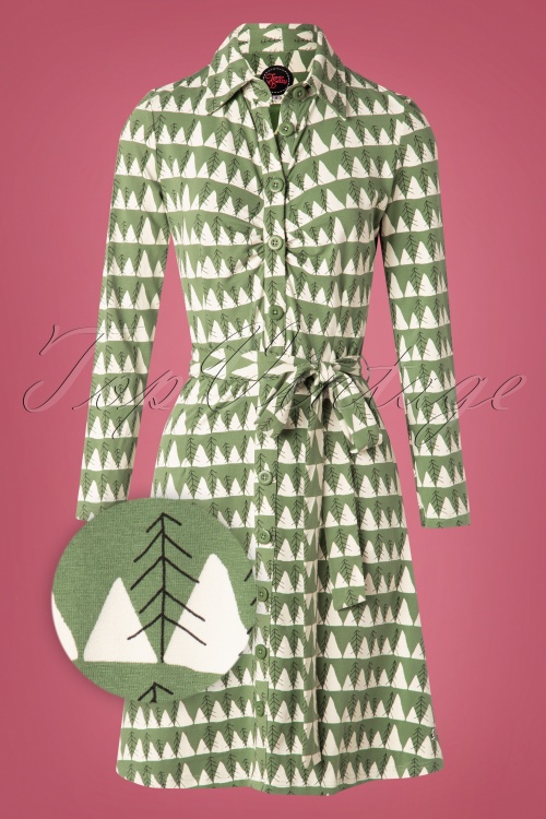 Tante Betsy - Winter Peaks jurk met knoopsluiting in groen 2