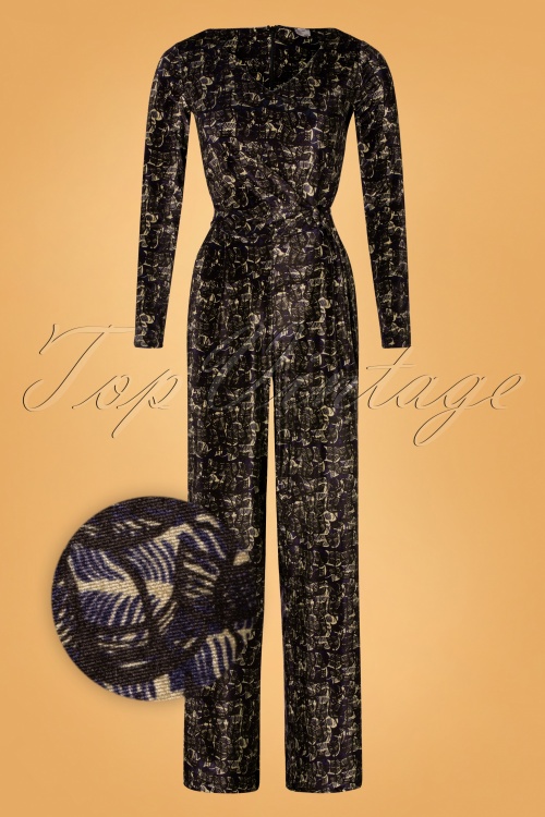 Wow To Go! - Tanzania Swan Jumpsuit Années 70 en Bleu Marine 2