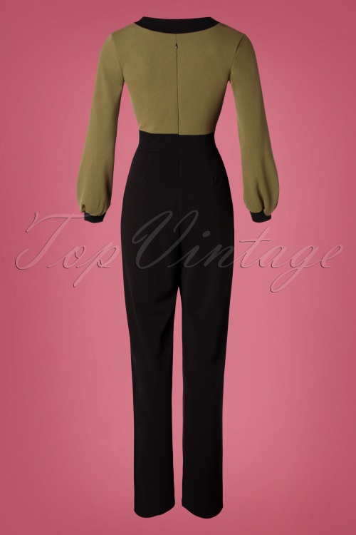 Vintage Chic for Topvintage - Caddy jumpsuit in kaki en zwart 5