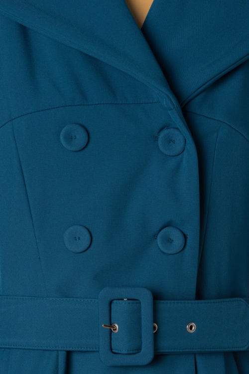 Miss Candyfloss - Myriam Kat Water Resistant Trench Coat Années 50 en Bleu Canard 4