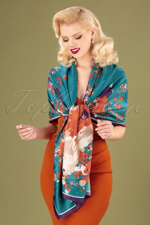 Powder - 70s Watercolour Fox Scarf in Teal